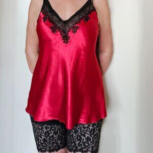 Oscar de la Renta Pink Label Lingerie Sleepwear Intimate Lace Cami Top Red Sz M